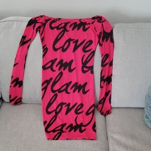 Lipsy London Pink And Black Mini Dress Long Sleeves